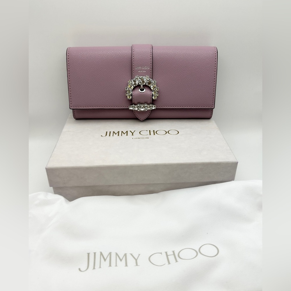 Jimmy Choo  Satin Crystal Madeline Wallet On Chain in Mauve, New with Box